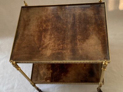 1970′ Rolling Trolley Aldo Tura Gilt Bronze Sheathed Trays Goat Skin 40 X 50 X H 54 cm