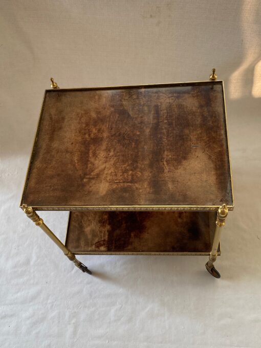1970′ Rolling Trolley Aldo Tura Gilt Bronze Sheathed Trays Goat Skin 40 X 50 X H 54 cm