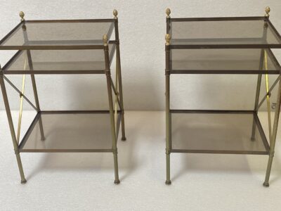 1950/70′ Pair of Shelves has 3 Levels With Smoked Glass Maison Baguès with Crosses Flower
