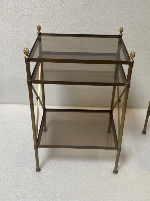 1950/70′ Pair of Shelves has 3 Levels With Smoked Glass Maison Baguès with Crosses Flower - Image 8