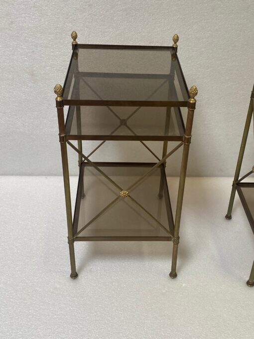 1950/70′ Pair of Shelves has 3 Levels With Smoked Glass Maison Baguès with Crosses Flower - Image 5