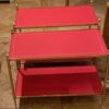 1970′ Pair Of Side Tables At 2 Levels Maison Jansen Carmine Red Leather Trays With Vintage Gold Nets 65 X 35 H 52 cm - Image 8