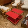 1970′ Pair Of Side Tables At 2 Levels Maison Jansen Carmine Red Leather Trays With Vintage Gold Nets 65 X 35 H 52 cm