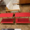 1970′ Pair Of Side Tables At 2 Levels Maison Jansen Carmine Red Leather Trays With Vintage Gold Nets 65 X 35 H 52 cm - Image 6