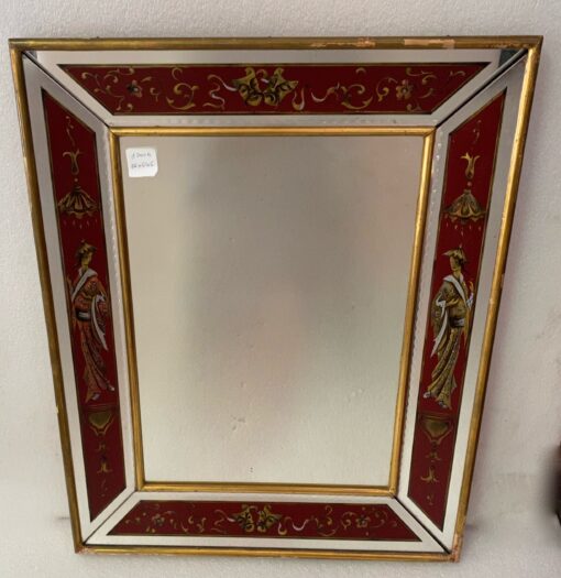 1960/70 Chinese Mirror And Venetian Masks Eglomized Decor And Gold Leaf Frame 76 X 61 cm - Image 12