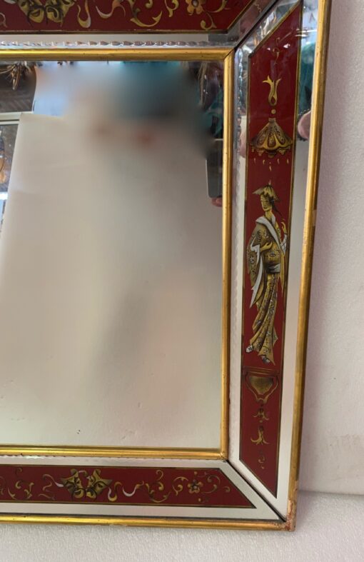 1960/70 Chinese Mirror And Venetian Masks Eglomized Decor And Gold Leaf Frame 76 X 61 cm - Image 9