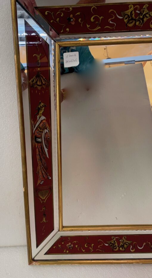 1960/70 Chinese Mirror And Venetian Masks Eglomized Decor And Gold Leaf Frame 76 X 61 cm - Image 8