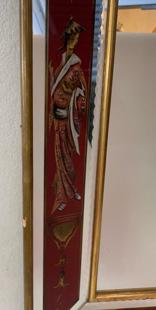 1960/70 Chinese Mirror And Venetian Masks Eglomized Decor And Gold Leaf Frame 76 X 61 cm - Image 6