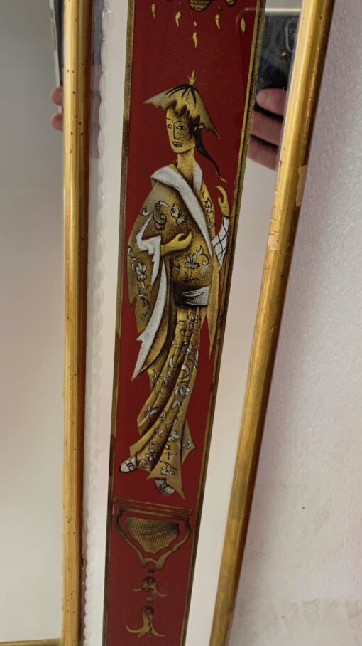 1960/70 Chinese Mirror And Venetian Masks Eglomized Decor And Gold Leaf Frame 76 X 61 cm - Image 3