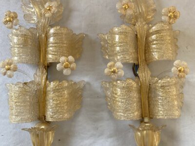 1970/80′ Pair of Murano Glass Or Crystal Sconces Barovier & Toso Butterfly Shape H 79 cm