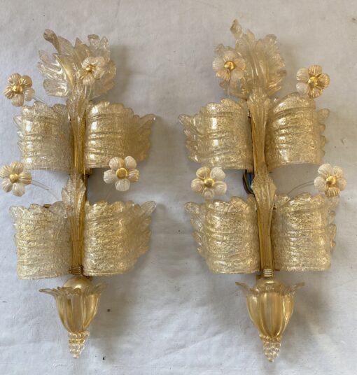 1970/80′ Paire d’ Appliques en Verre Ou Cristal De Murano Barovier & Toso Forme Papillon H 79 cm