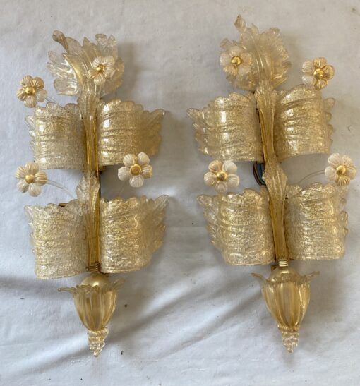 1970/80′ Paire d’ Appliques en Verre Ou Cristal De Murano Barovier & Toso Forme Papillon H 79 cm – Image 11