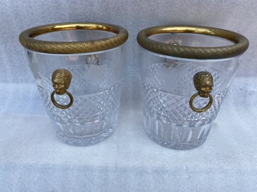 1950-70′ Paire De Seaux à Champagne Cristal St Louis Gravé Aux Attributs de la Vigne et Bronze Doré Aux têtes de Lion – Image 8