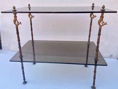1970/80′ Side Table For Sirens DLG Maison Baguès Bronze Smoked Glass Trays 78 X 45 cm H 70 cm