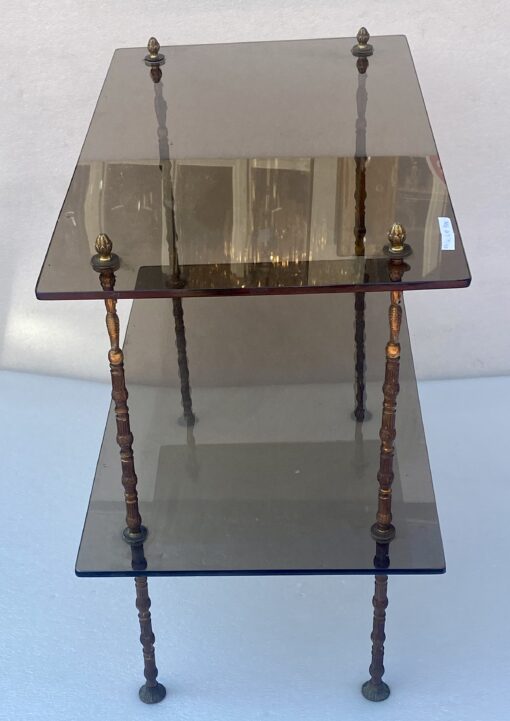 1970/80′ Side Table For Sirens DLG Maison Baguès Bronze Smoked Glass Trays 78 X 45 cm H 70 cm - Image 2