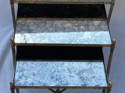 1970′ Series Of 3 Maison Baguès Nesting Tables In Gilt Bronze, 3 Oxyded Olded Glass Trays 38 X 50 X H 47 cm