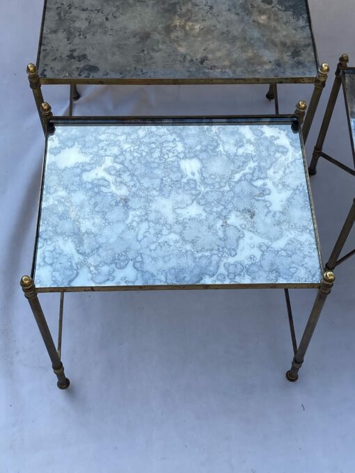 1970′ Series Of 3 Maison Baguès Nesting Tables In Gilt Bronze, 3 Oxyded Olded Glass Trays 38 X 50 X H 47 cm - Image 2