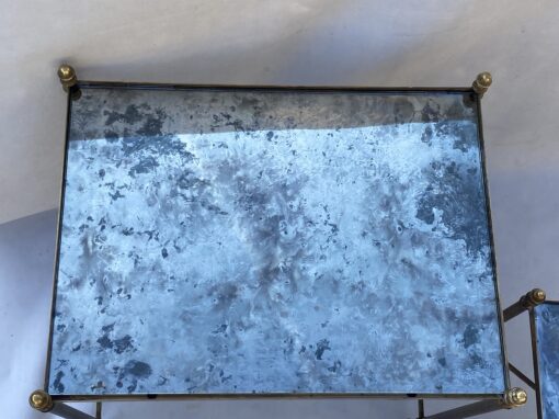 1970′ Series Of 3 Maison Baguès Nesting Tables In Gilt Bronze, 3 Oxyded Olded Glass Trays 38 X 50 X H 47 cm - Image 3