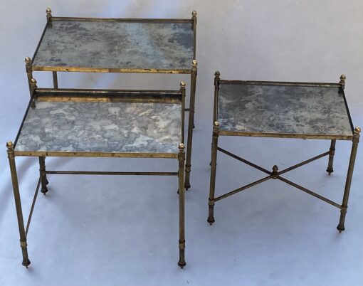1970′ Series Of 3 Maison Baguès Nesting Tables In Gilt Bronze, 3 Oxyded Olded Glass Trays 38 X 50 X H 47 cm - Image 4