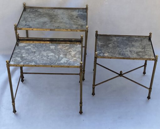 1970′ Series Of 3 Maison Baguès Nesting Tables In Gilt Bronze, 3 Oxyded Olded Glass Trays 38 X 50 X H 47 cm - Image 5