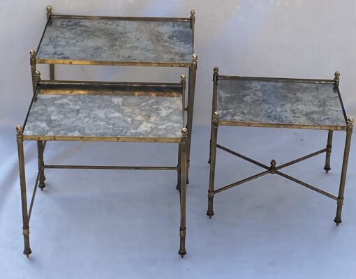 1970′ Series Of 3 Maison Baguès Nesting Tables In Gilt Bronze, 3 Oxyded Olded Glass Trays 38 X 50 X H 47 cm - Image 6