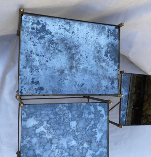 1970′ Series Of 3 Maison Baguès Nesting Tables In Gilt Bronze, 3 Oxyded Olded Glass Trays 38 X 50 X H 47 cm - Image 7