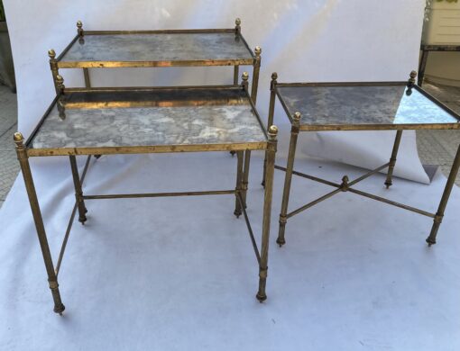 1970′ Series Of 3 Maison Baguès Nesting Tables In Gilt Bronze, 3 Oxyded Olded Glass Trays 38 X 50 X H 47 cm - Image 8