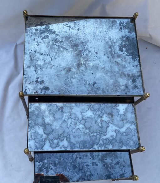 1970′ Series Of 3 Maison Baguès Nesting Tables In Gilt Bronze, 3 Oxyded Olded Glass Trays 38 X 50 X H 47 cm - Image 9