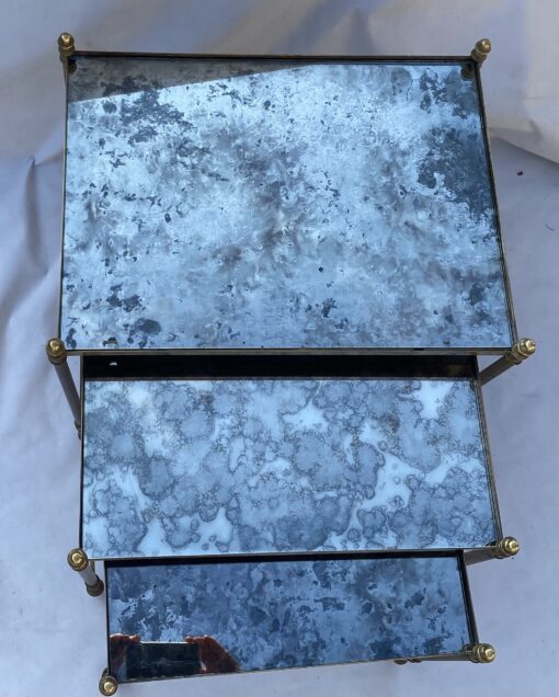 1970′ Series Of 3 Maison Baguès Nesting Tables In Gilt Bronze, 3 Oxyded Olded Glass Trays 38 X 50 X H 47 cm - Image 10