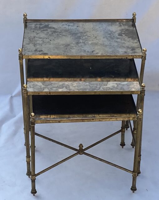 1970′ Series Of 3 Maison Baguès Nesting Tables In Gilt Bronze, 3 Oxyded Olded Glass Trays 38 X 50 X H 47 cm - Image 11