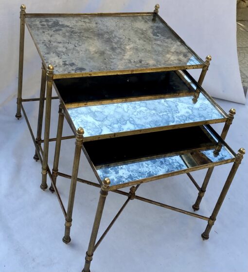 1970′ Series Of 3 Maison Baguès Nesting Tables In Gilt Bronze, 3 Oxyded Olded Glass Trays 38 X 50 X H 47 cm - Image 12