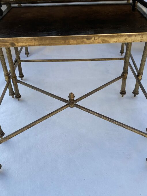 1970′ Series Of 3 Maison Baguès Nesting Tables In Gilt Bronze, 3 Oxyded Olded Glass Trays 38 X 50 X H 47 cm - Image 13