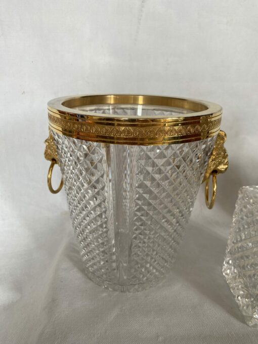 1970 'Champagne Bucket, Ice Cubes and Diamond Point Crystal Bottle With Gilt Bronze Lion Heads - Image 2