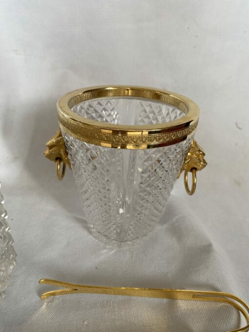 1970 'Champagne Bucket, Ice Cubes and Diamond Point Crystal Bottle With Gilt Bronze Lion Heads - Image 3