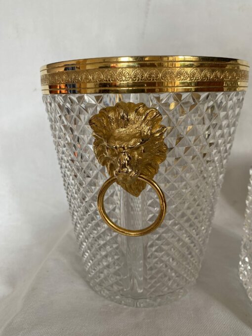 1970 'Champagne Bucket, Ice Cubes and Diamond Point Crystal Bottle With Gilt Bronze Lion Heads - Image 4