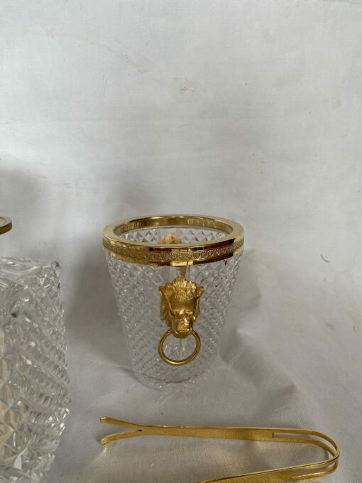 1970 'Champagne Bucket, Ice Cubes and Diamond Point Crystal Bottle With Gilt Bronze Lion Heads - Image 5