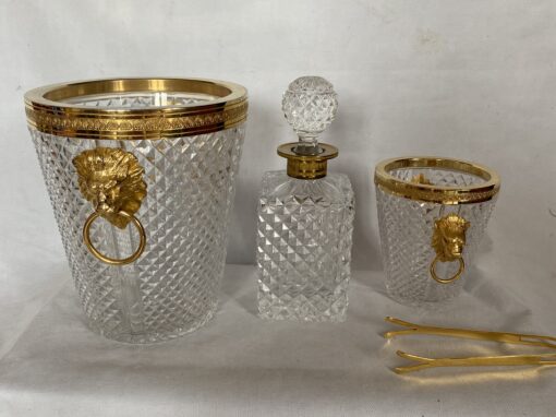 1970 'Champagne Bucket, Ice Cubes and Diamond Point Crystal Bottle With Gilt Bronze Lion Heads - Image 6