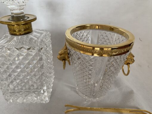 1970 'Champagne Bucket, Ice Cubes and Diamond Point Crystal Bottle With Gilt Bronze Lion Heads - Image 8