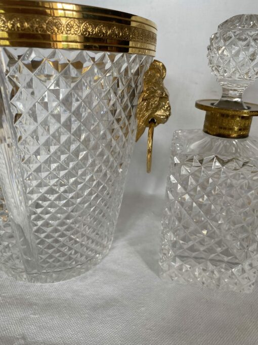 1970 'Champagne Bucket, Ice Cubes and Diamond Point Crystal Bottle With Gilt Bronze Lion Heads - Image 10