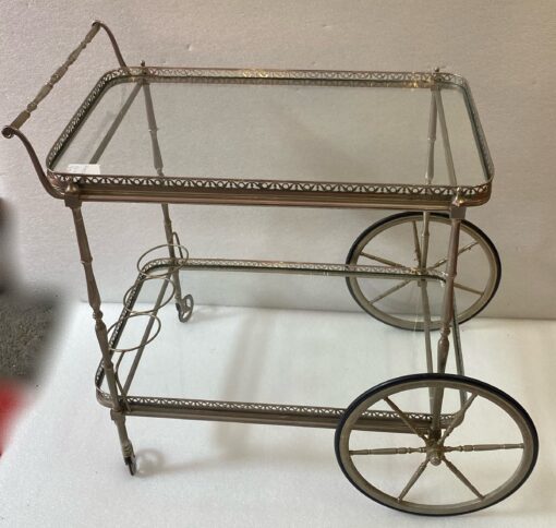1950/70 Desserte Roulante Maison Jansen En Laiton Et Bronze Argenté
