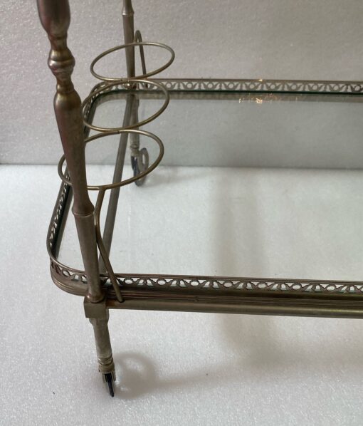 1950/70 Desserte Roulante Maison Jansen En Laiton Et Bronze Argenté – Image 9