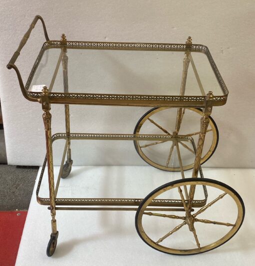 1950/70 Desserte Roulante Maison Jansen En Laiton Et Bronze Doré