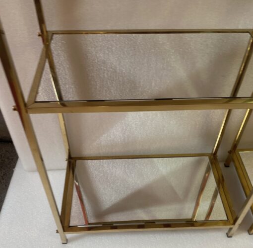 1970′ Paire D' Étagères En Laiton Doré  à 4 Niveaux Pierre Balmain Plateaux Metacrylate 25 X 46,5 H 156 cm – Image 9
