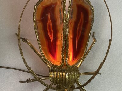 1970' Wall Lamp A la Cigale in Gilt Bronze and Agates Style Duval Brasseur Or Isabelle Faure 35 X 50 cm