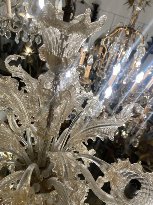 1950′ Murano Crystal Chandelier With Gold Leaf Inclusions 6 Branches H 56 Ø 60 cm - Image 4