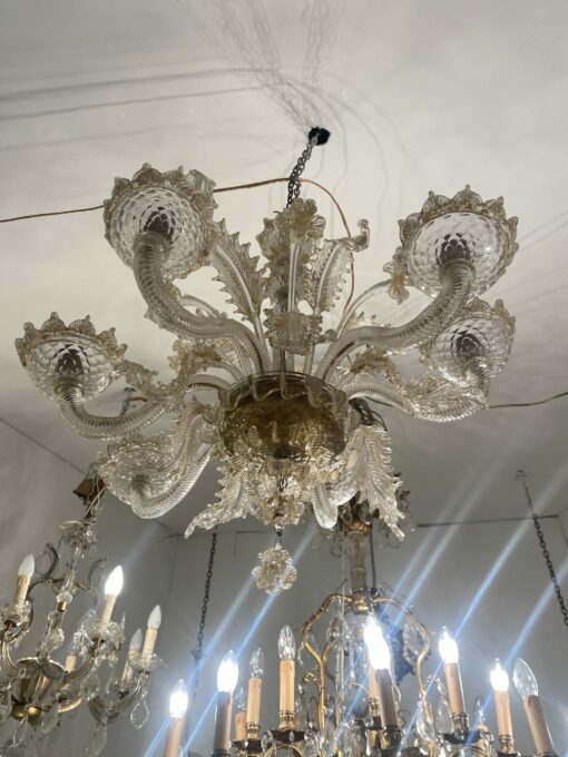 1950′ Murano Crystal Chandelier With Gold Leaf Inclusions 6 Branches H 56 Ø 60 cm - Image 6