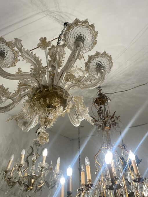 1950′ Murano Crystal Chandelier With Gold Leaf Inclusions 6 Branches H 56 Ø 60 cm - Image 8