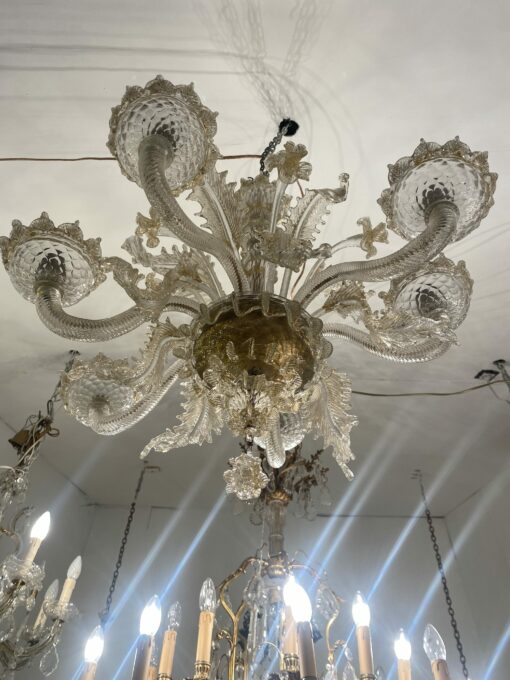 1950′ Murano Crystal Chandelier With Gold Leaf Inclusions 6 Branches H 56 Ø 60 cm - Image 9