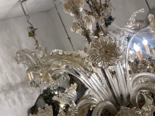 1950′ Murano Crystal Chandelier With Gold Leaf Inclusions 6 Branches H 56 Ø 60 cm - Image 11