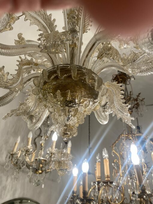 1950′ Murano Crystal Chandelier With Gold Leaf Inclusions 6 Branches H 56 Ø 60 cm - Image 2